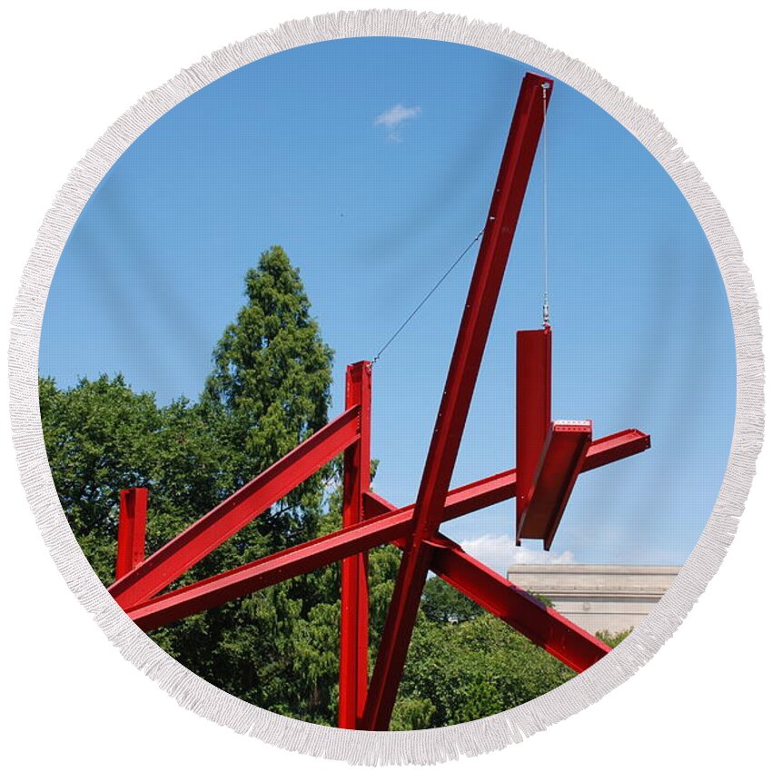 Mark Di Suvero Steel Beam Sculpture Round Beach Towel featuring the photograph Mark di Suvero Steel Beam Sculpture by Kenny Glover