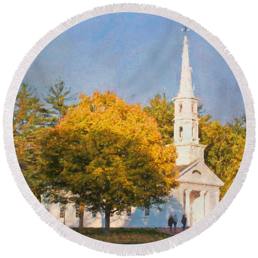 Chapel Round Beach Towel featuring the photograph Martha-Mary Chapel at Wayside Inn by Jean-Pierre Ducondi