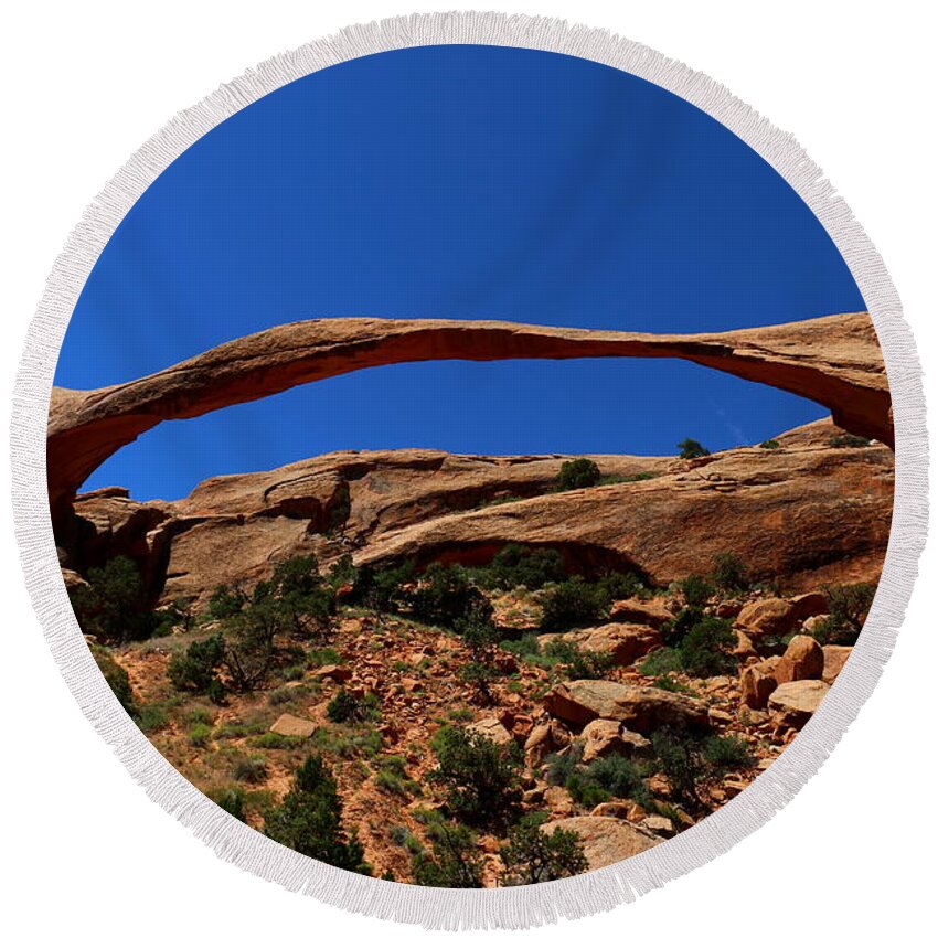 Landscape Arch Round Beach Towel featuring the photograph Marvelous Landscape Arch by Christiane Schulze Art And Photography