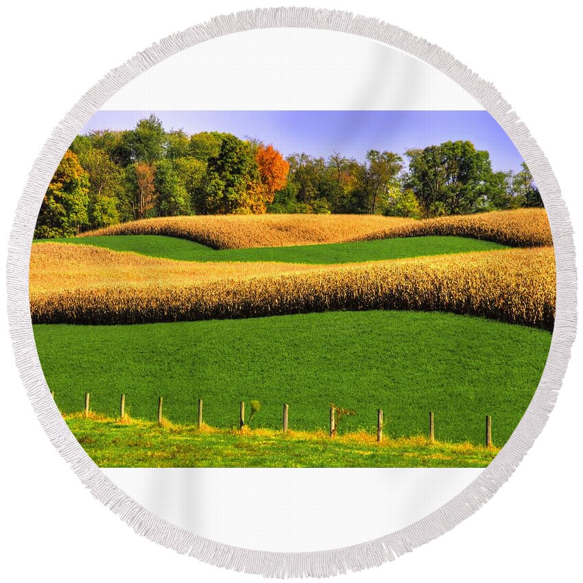 Maryland Round Beach Towel featuring the photograph Maryland Country Roads - Swales by Michael Mazaika