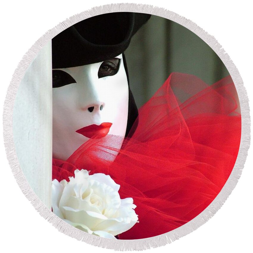 Venice Carnival Round Beach Towel featuring the photograph Marzia's Red Ruffle by Donna Corless