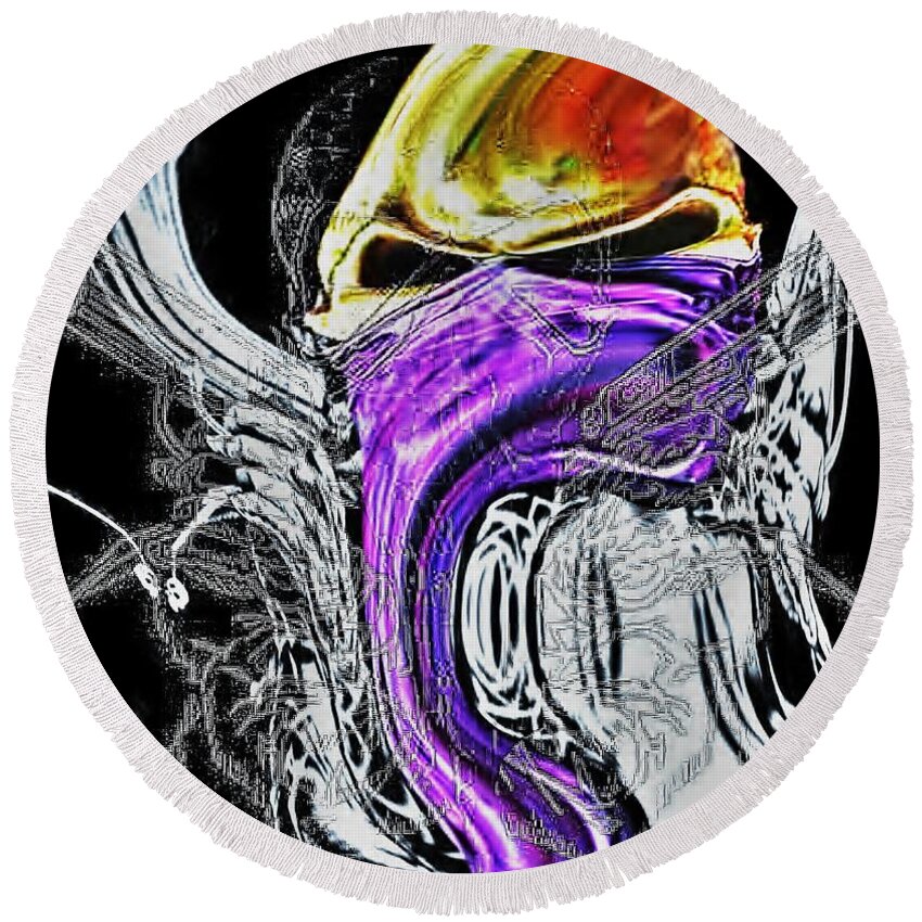 Blair Stuart Round Beach Towel featuring the digital art Masked Skull in Abstract by Blair Stuart