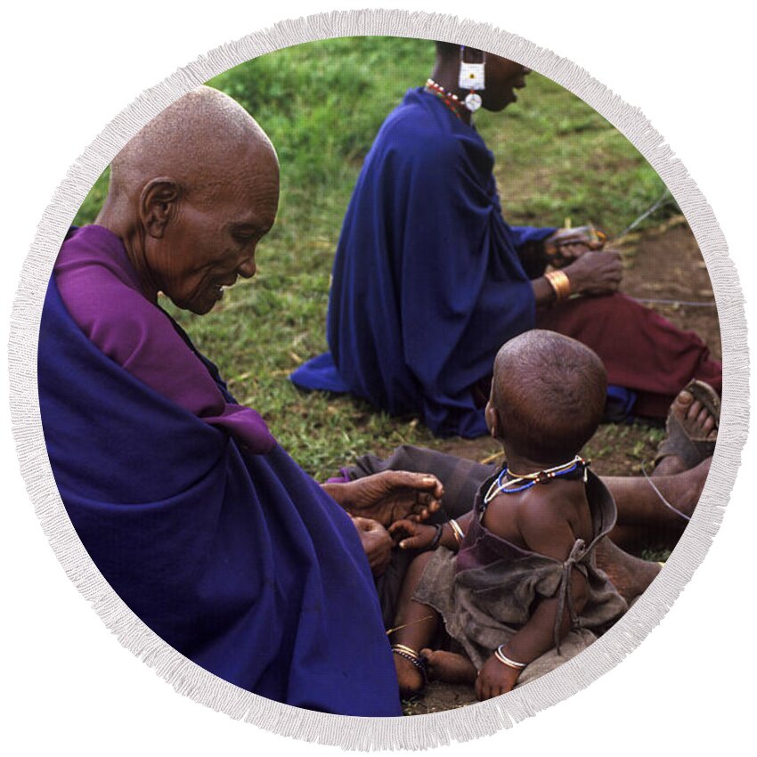 Mother Round Beach Towel featuring the photograph Massai Women And Child - Tanzania by Craig Lovell