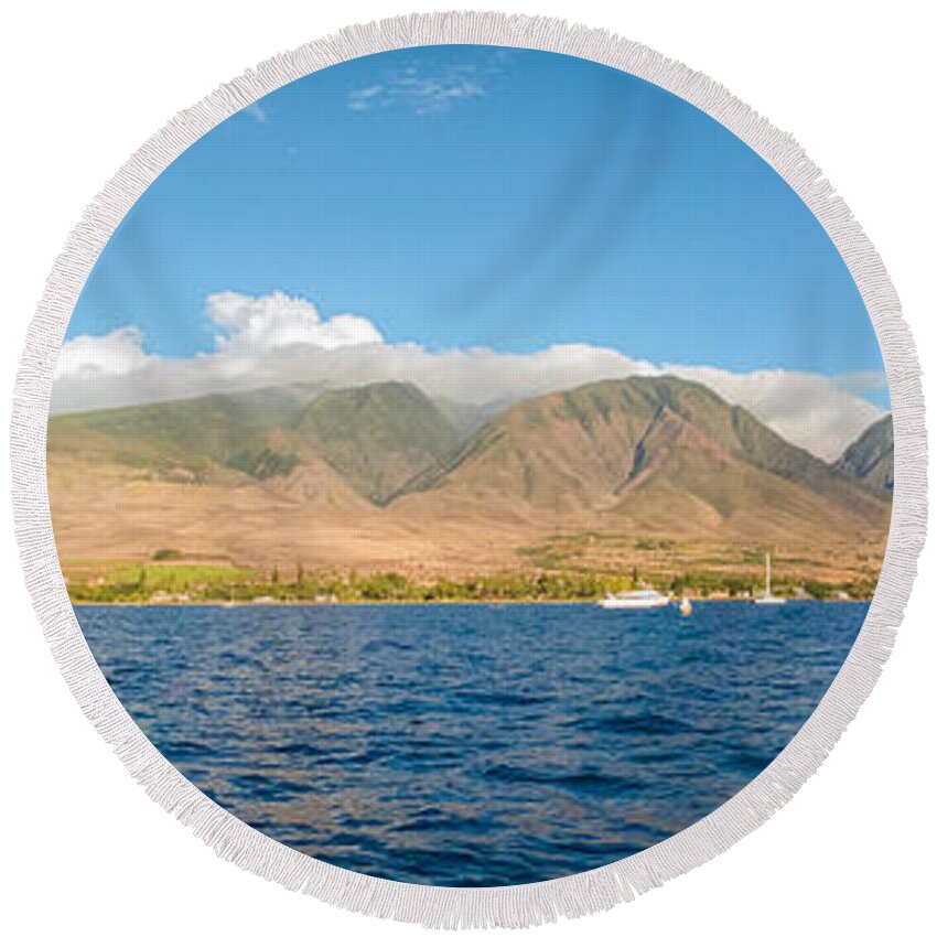 Hawaii Round Beach Towel featuring the photograph Maui's Southern Mountains  by Lars Lentz