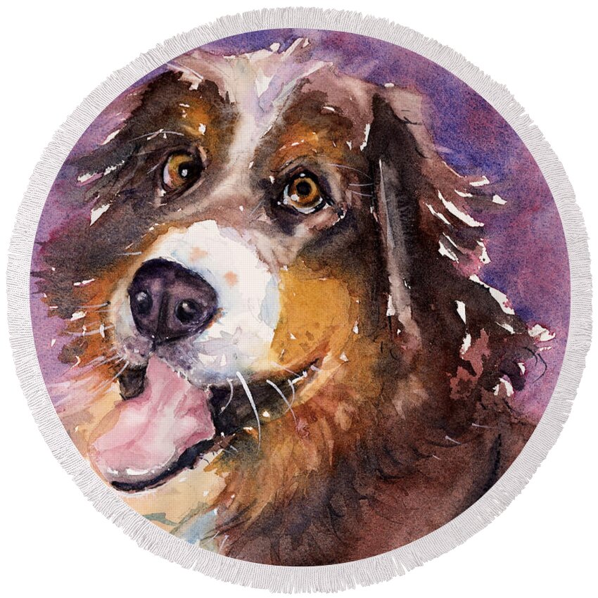 Dog Round Beach Towel featuring the painting May the Mountain Dog by Judith Levins