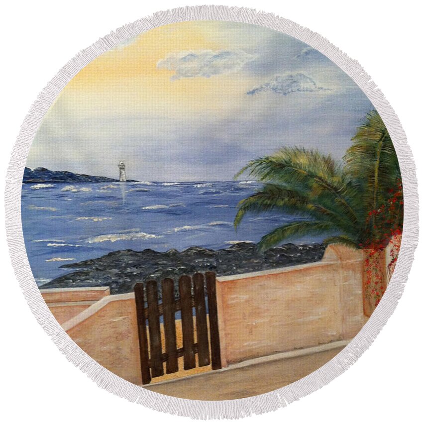 Mediterranean Round Beach Towel featuring the painting Mediterranean BBMB0001 by Brenda Brown