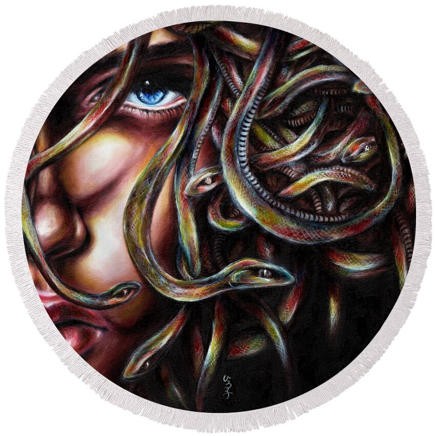 Medusa Round Beach Towel featuring the painting Medusa No. two by Hiroko Sakai