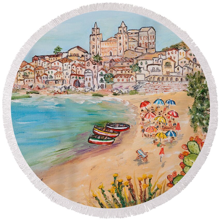 Loredana Messina Round Beach Towel featuring the painting Memorie d'estate by Loredana Messina