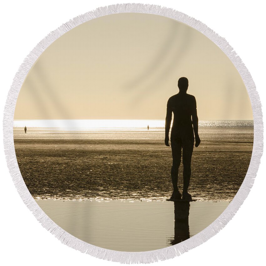 Sculpture Round Beach Towel featuring the photograph Men of Crosby by Spikey Mouse Photography
