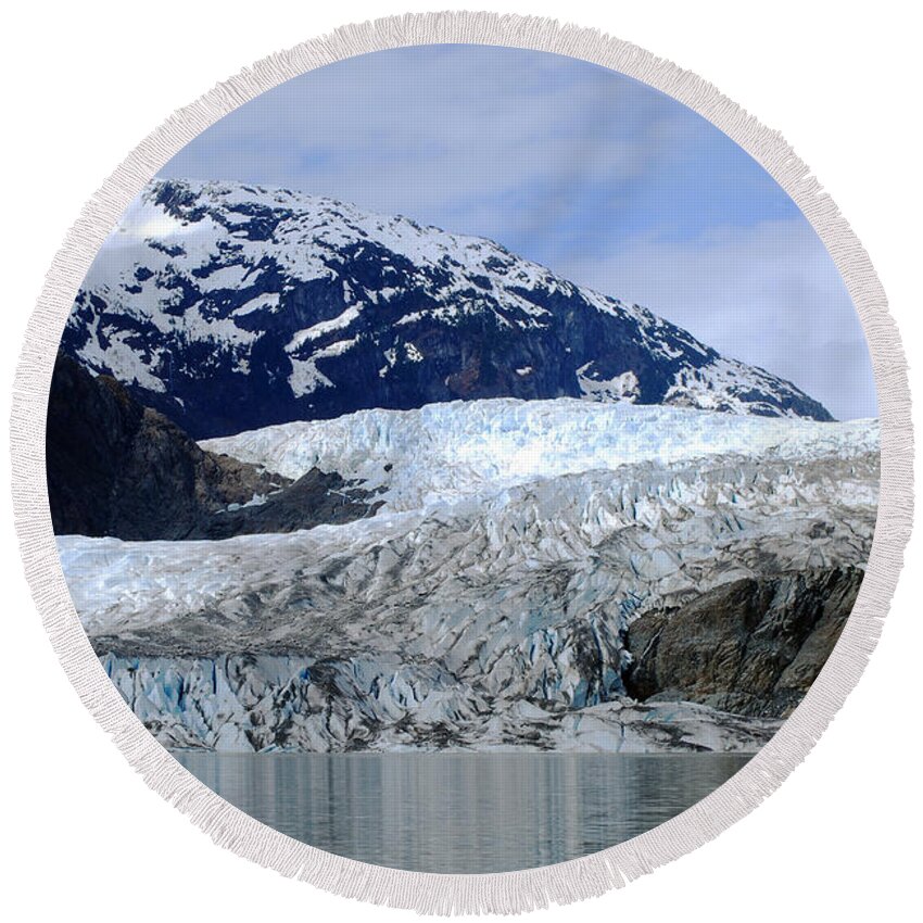Mendenhall Glacier Round Beach Towel featuring the photograph Mendenhall Glacier by Ray Fairbanks