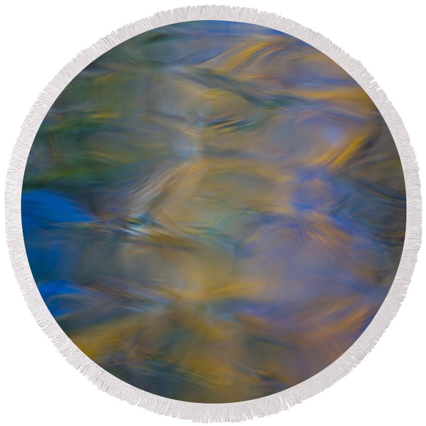 Abstract Round Beach Towel featuring the photograph Merced River Reflections by Larry Marshall