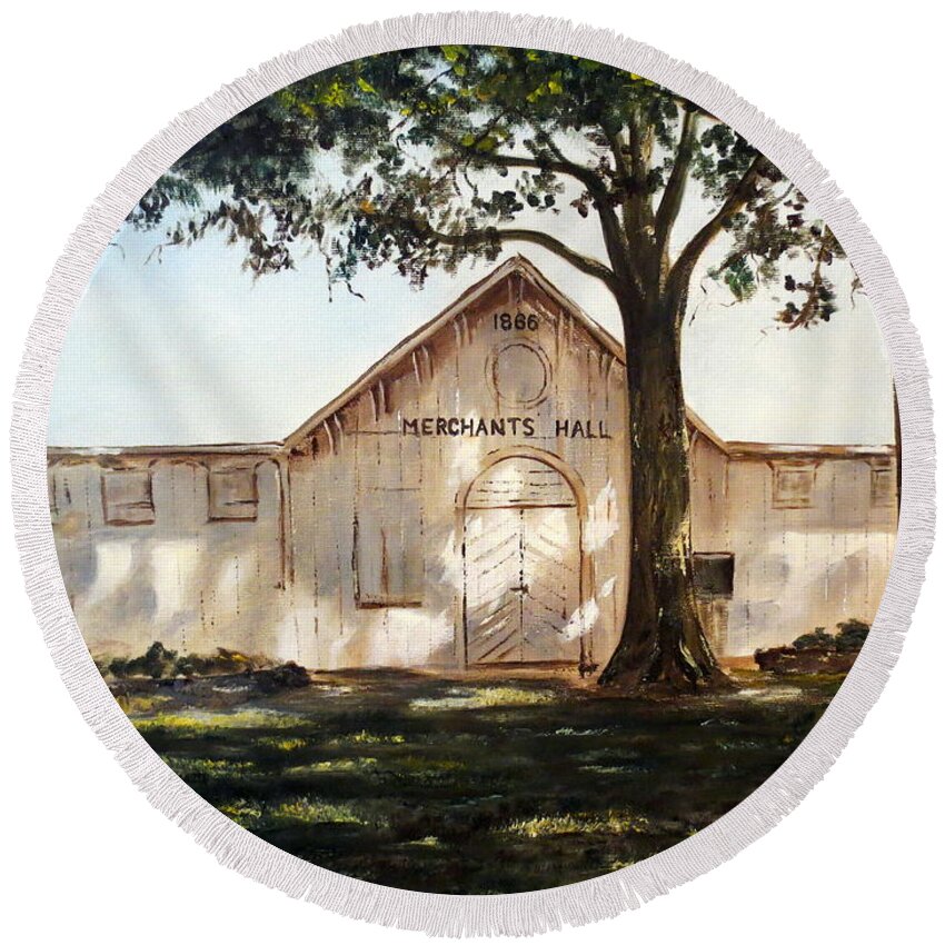  Country Round Beach Towel featuring the painting Merchants Hall by Lee Piper