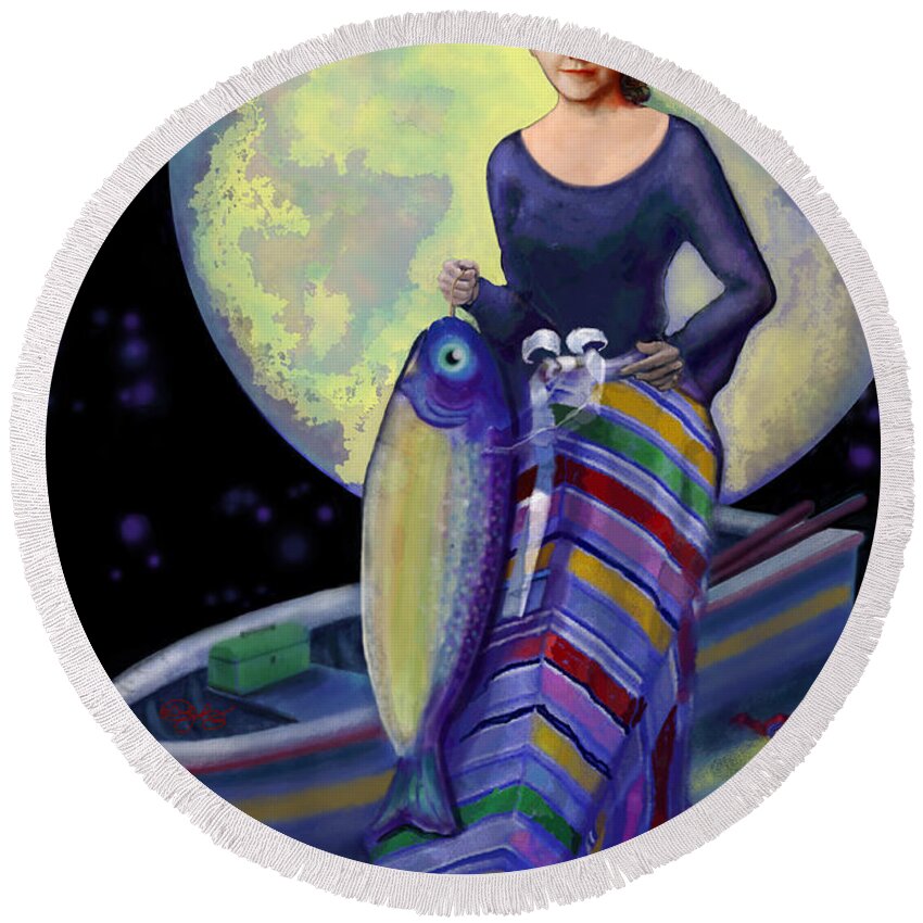 Fish Round Beach Towel featuring the digital art Mermaid Mother by Carol Jacobs