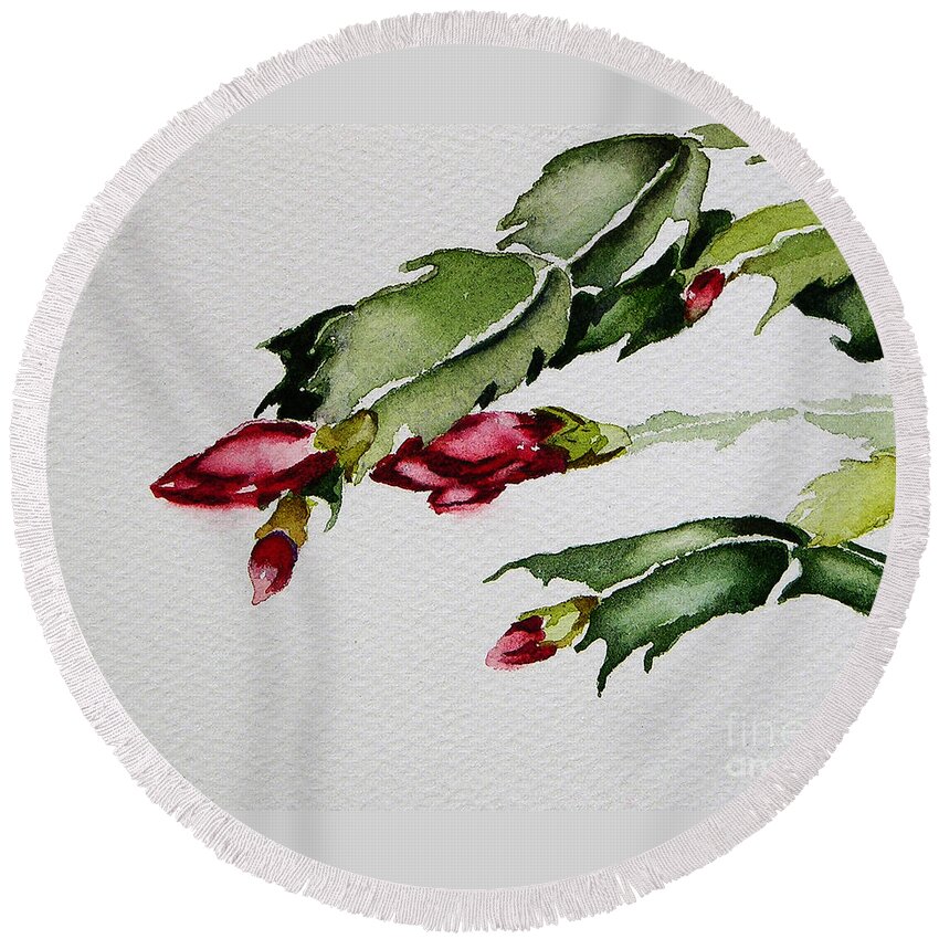 Art Round Beach Towel featuring the painting Merry Christmas Cactus 2013 by Julianne Felton