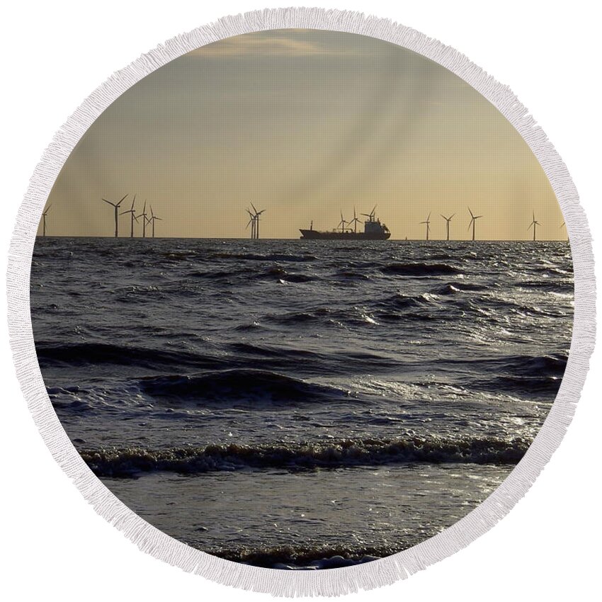 River Round Beach Towel featuring the photograph Mersey Tanker by Steve Kearns