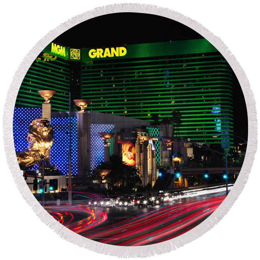 Mgm Round Beach Towel featuring the photograph MGM Grand Hotel and Casino by Eddie Yerkish
