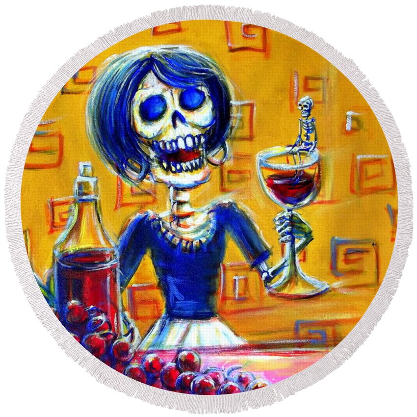 Day Of The Dead Round Beach Towel featuring the painting Mi Cabernet by Heather Calderon