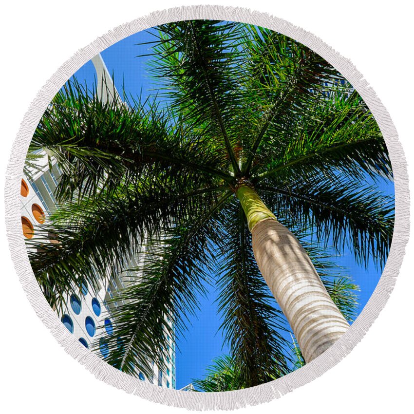 Architecture Round Beach Towel featuring the photograph Miami Palm by Raul Rodriguez