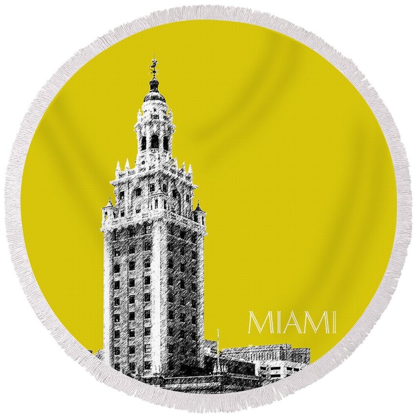 Architecture Round Beach Towel featuring the digital art Miami Skyline Freedom Tower - Mustard by DB Artist