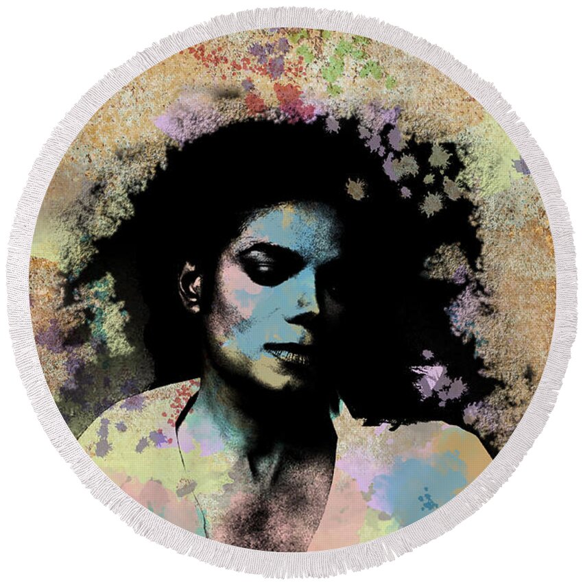 Feature Art Round Beach Towel featuring the digital art Michael Jackson - Scatter Watercolor by Paulette B Wright