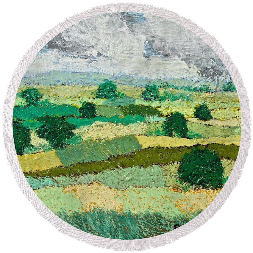 Landscape Round Beach Towel featuring the painting Mild Valley by Allan P Friedlander