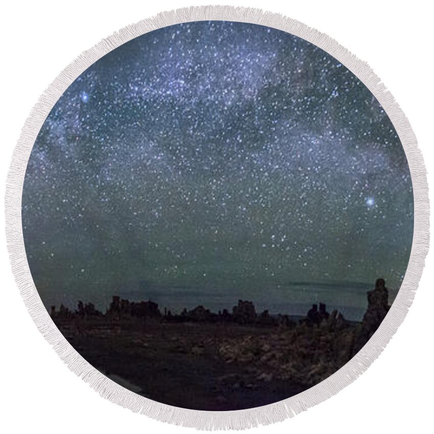 Night Round Beach Towel featuring the photograph Milky Way at Mono Lake by Cat Connor