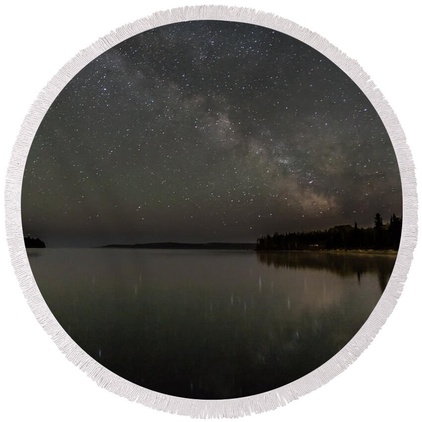 Astrophotography Round Beach Towel featuring the photograph Milky Way in Brule Bay by Jakub Sisak