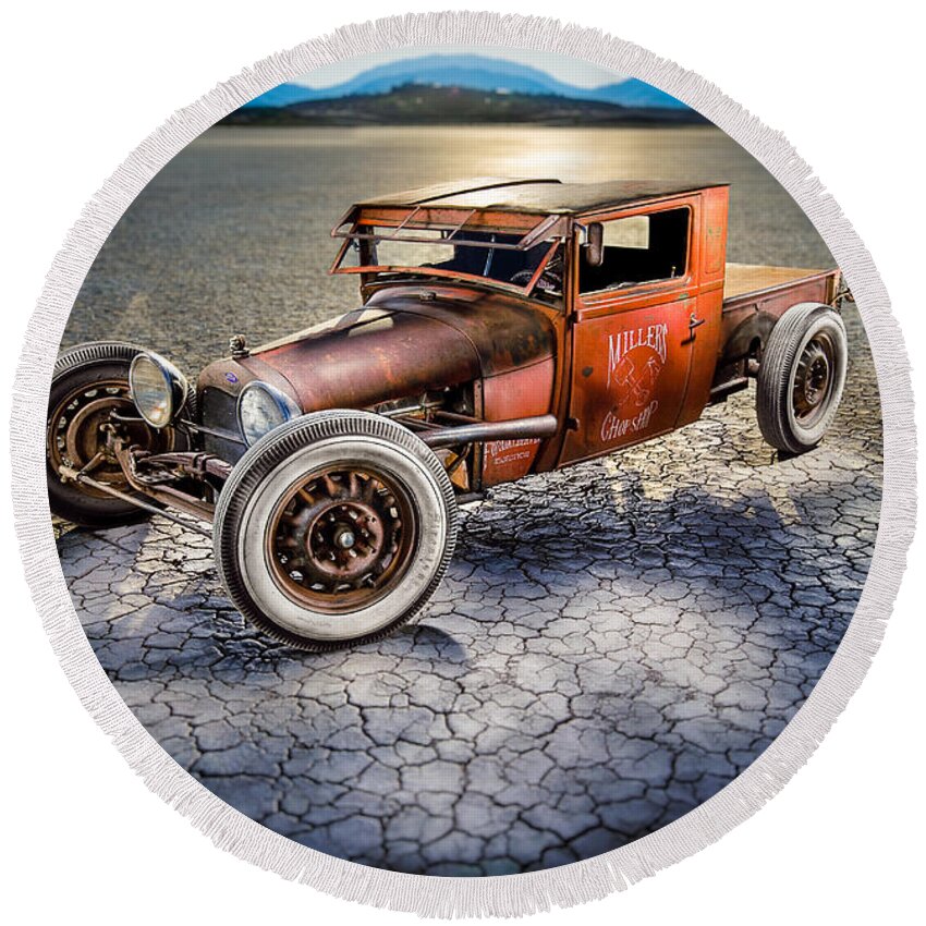 Car Round Beach Towel featuring the photograph Millers Chop Shop 1929 Model A Truck by Yo Pedro