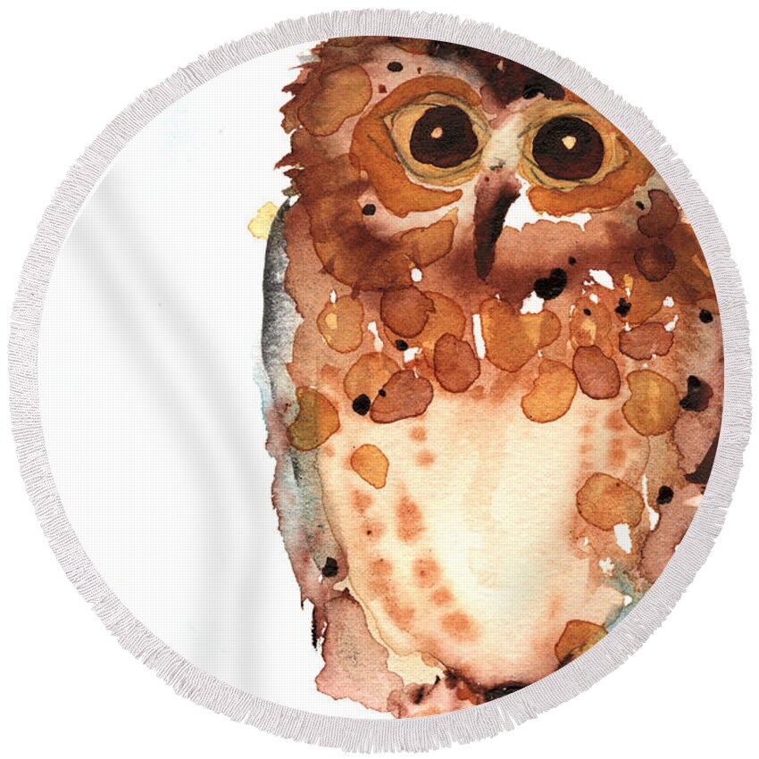 Owl Watercolor Round Beach Towel featuring the painting Mind If I Join You? by Dawn Derman