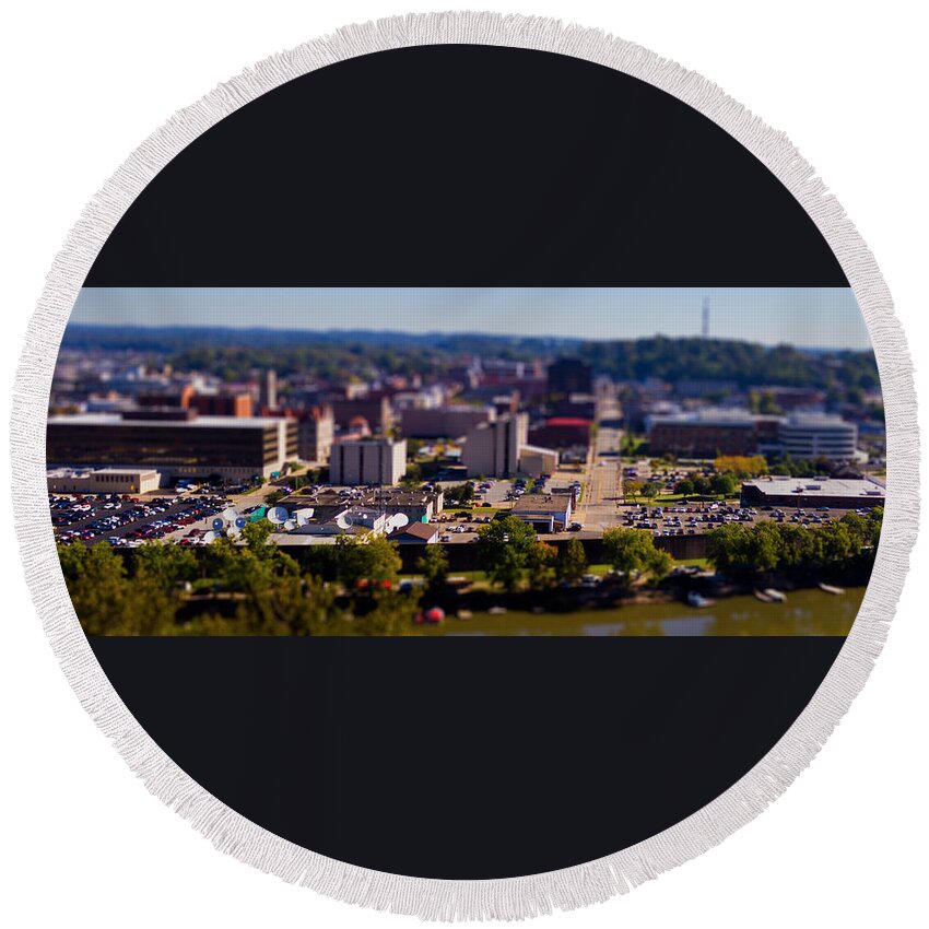 Parkersburg Round Beach Towel featuring the photograph Mini Downtown Parkersburg by Jonny D