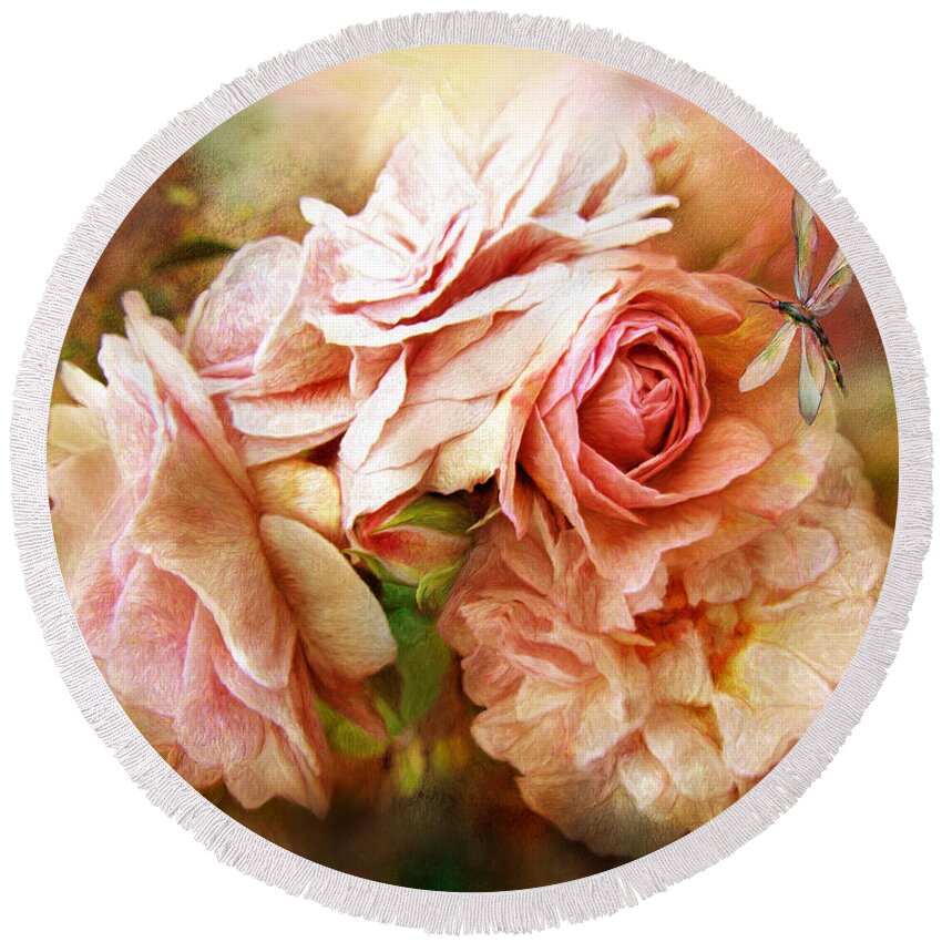 Rose Round Beach Towel featuring the mixed media Miracle Of A Rose - Peach by Carol Cavalaris