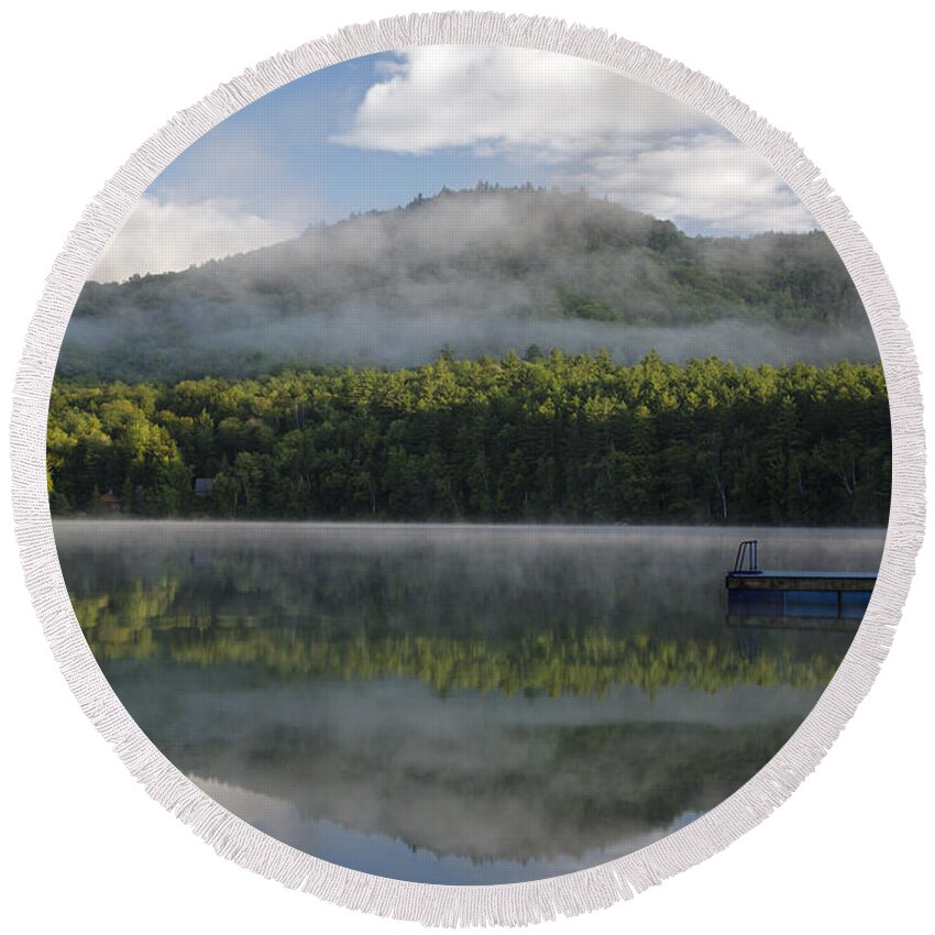 Hubbard Brook Valley Round Beach Towel featuring the photograph Mirror Lake - Woodstock New Hampshire USA by Erin Paul Donovan
