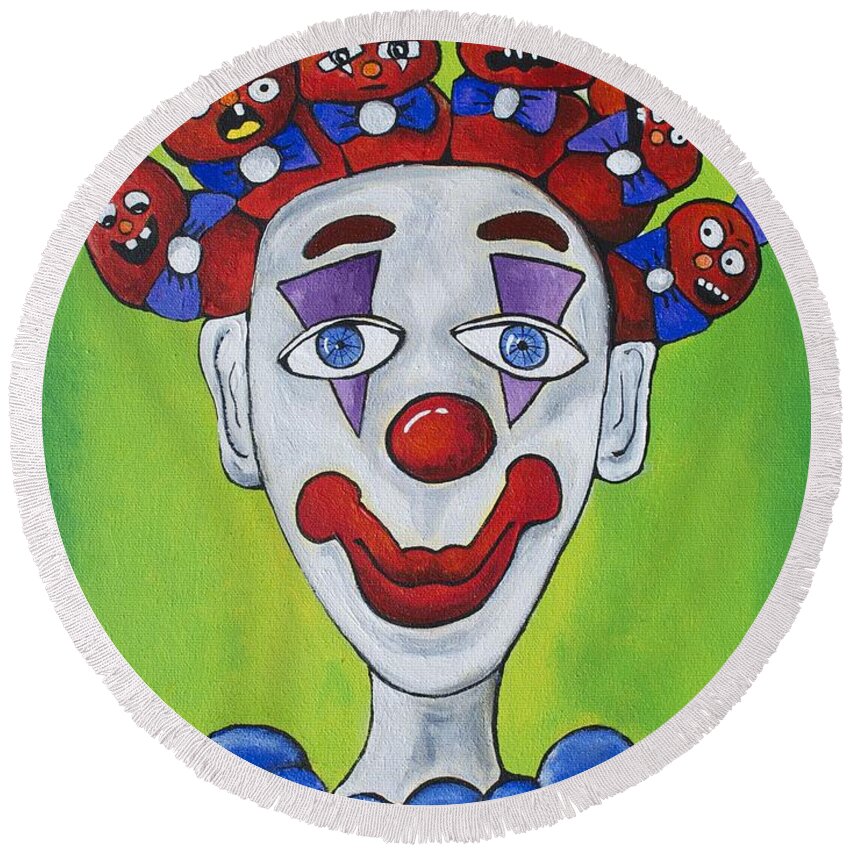 Circus Round Beach Towel featuring the painting Miss.Curly Clown by Patricia Arroyo
