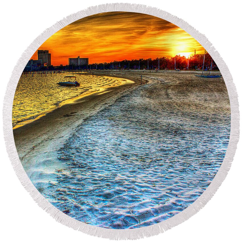 Mississippi Gold Round Beach Towel featuring the photograph Beach - Coastal - Sunset - Mississippi Gold by Barry Jones