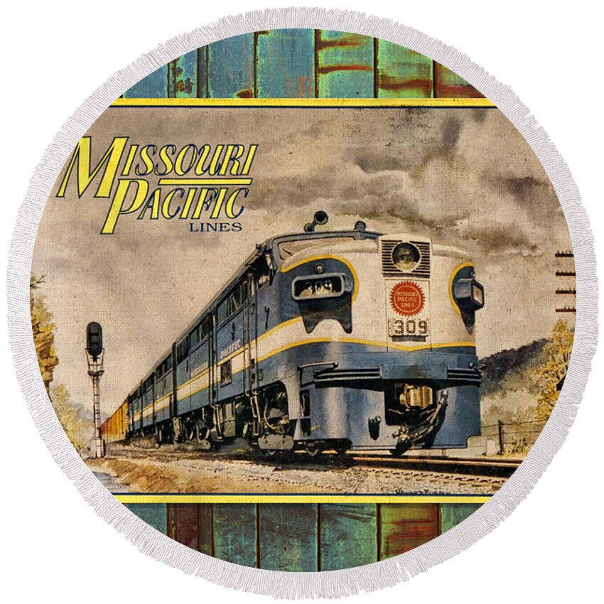 Missouri Pacific Round Beach Towel featuring the photograph Missouri Pacific Lines Sign Engine 309 DSC02854 by Greg Kluempers