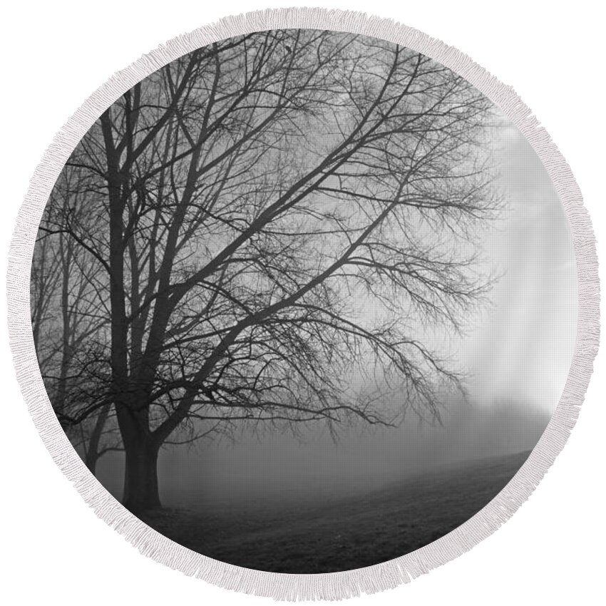 British Landscape Round Beach Towel featuring the photograph Misty Morning by Julia Gavin