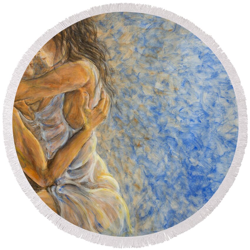 Romance Round Beach Towel featuring the painting Misty Romance by Nik Helbig