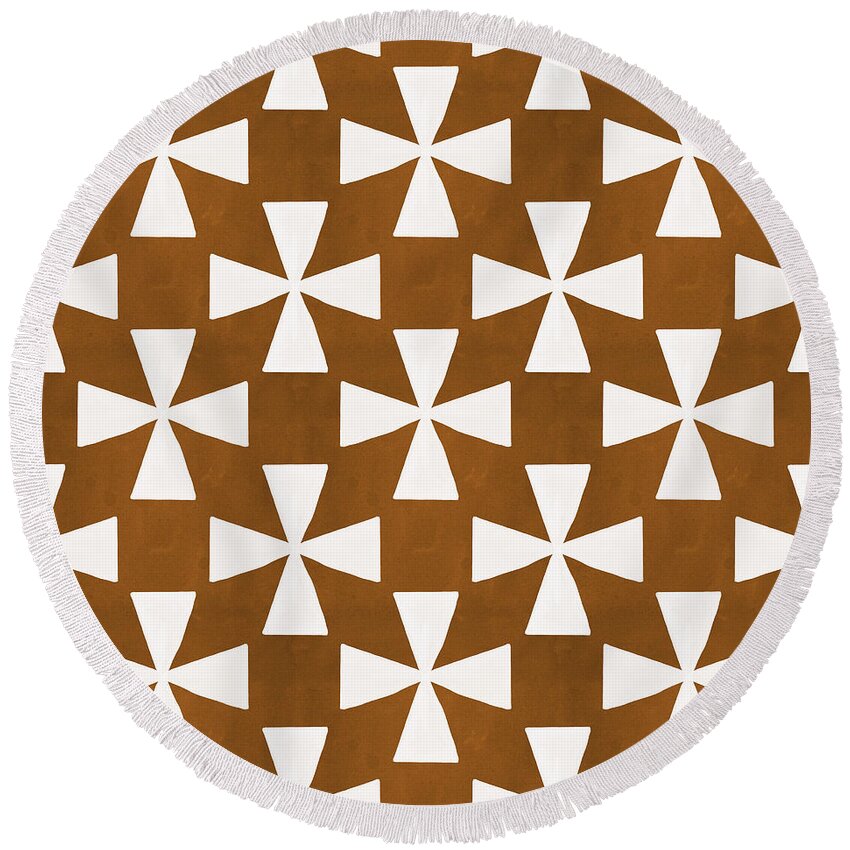Pattern Round Beach Towel featuring the painting Mocha Twirl by Linda Woods
