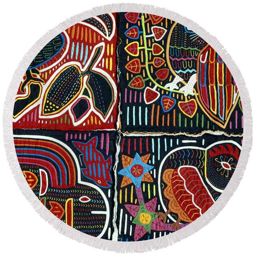 Applique Round Beach Towel featuring the photograph Mola Textiles by George Holton