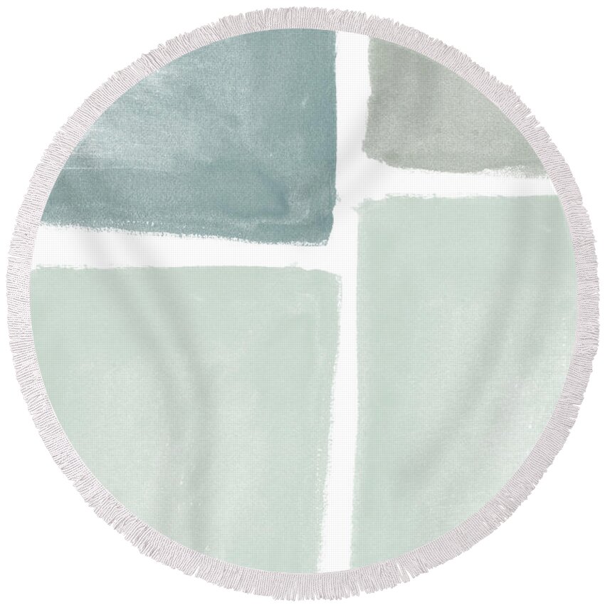 Abstract Landscape Round Beach Towel featuring the painting Momentary Crossroads by Linda Woods