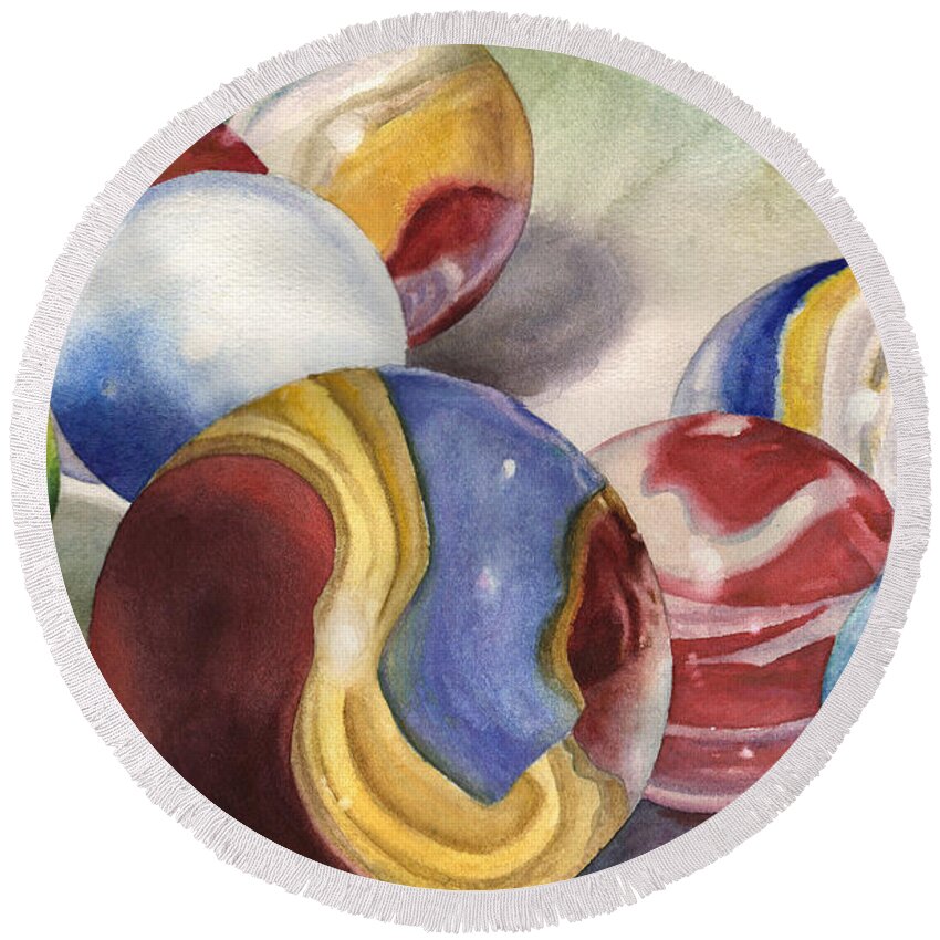 Marbles Painting Round Beach Towel featuring the painting Mom's Marble Shooter by Anne Gifford