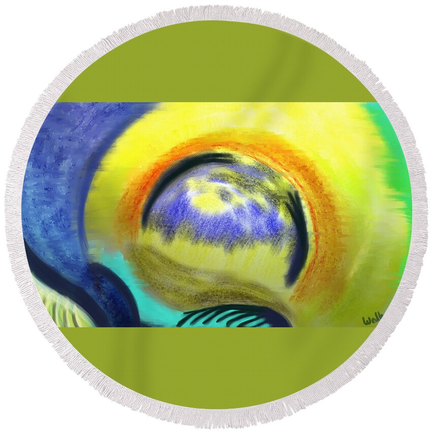 Abstract Round Beach Towel featuring the painting Monday by Christina Wedberg