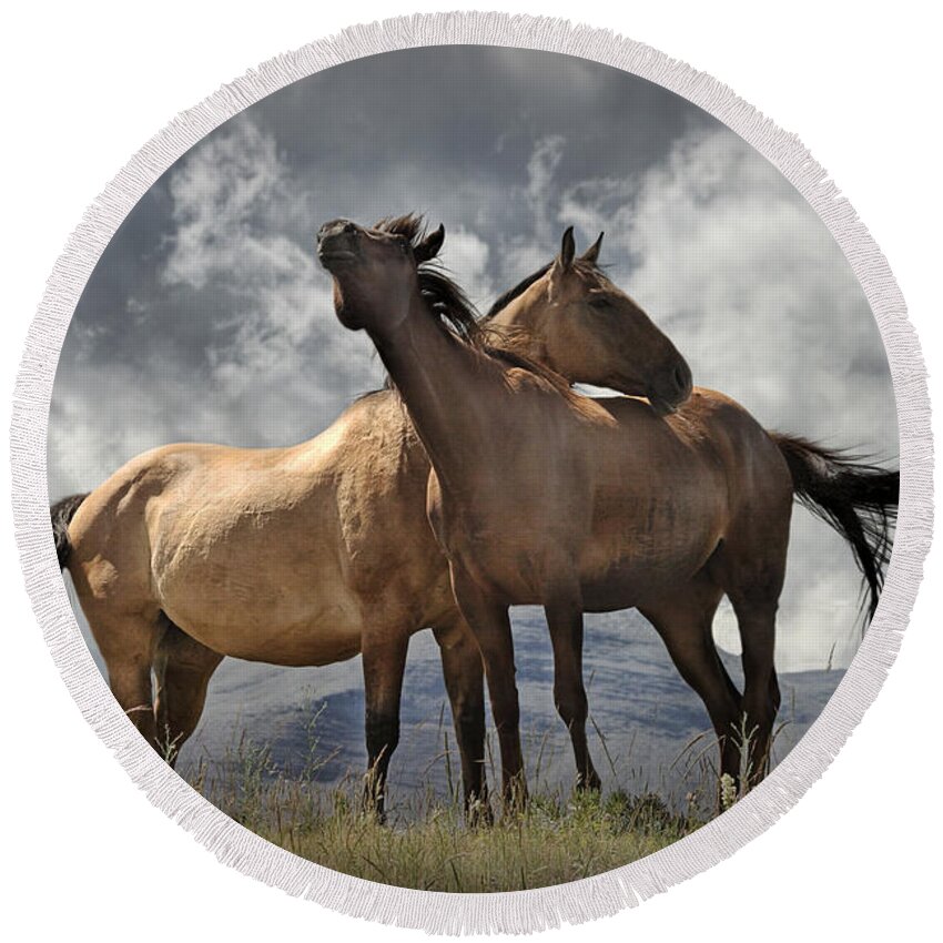 Art Round Beach Towel featuring the photograph Montana Horses by Randall Nyhof