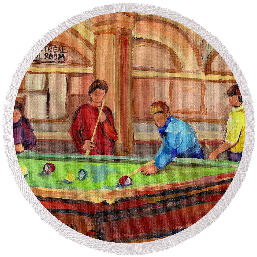 Montreal Round Beach Towel featuring the painting Montreal Pool Room by Carole Spandau