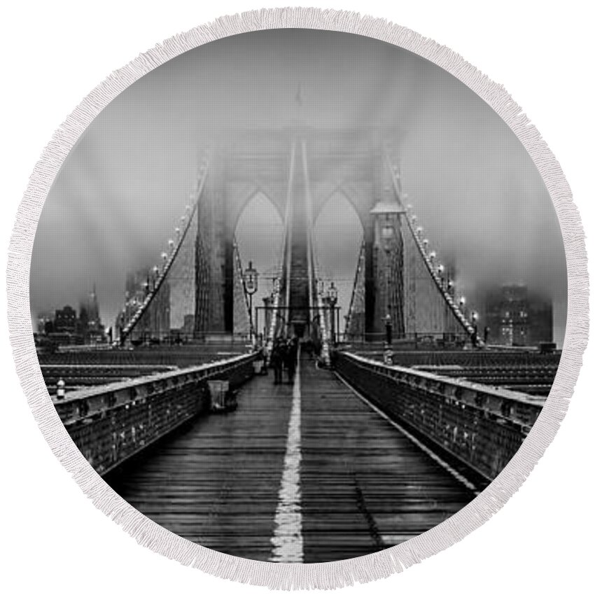 Brooklyn Bridge Round Beach Towel featuring the photograph November Rain by Az Jackson