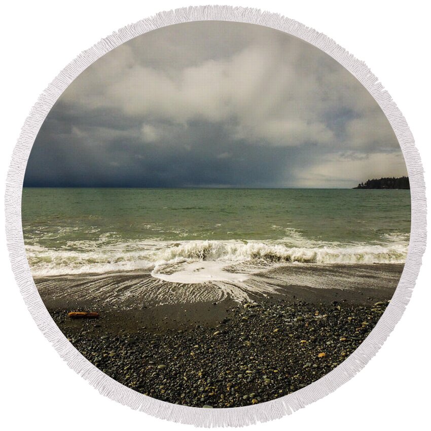 Beach Round Beach Towel featuring the photograph Moody Swirl French Beach by Roxy Hurtubise