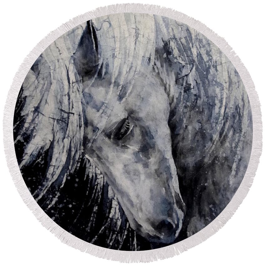 Horse Round Beach Towel featuring the painting Moody Blues by Hailey E Herrera