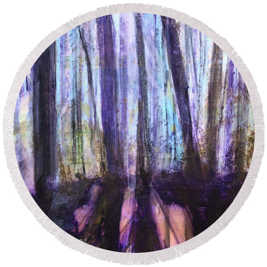 Moody Woods Round Beach Towel featuring the painting Moody Woods by Robin Pedrero