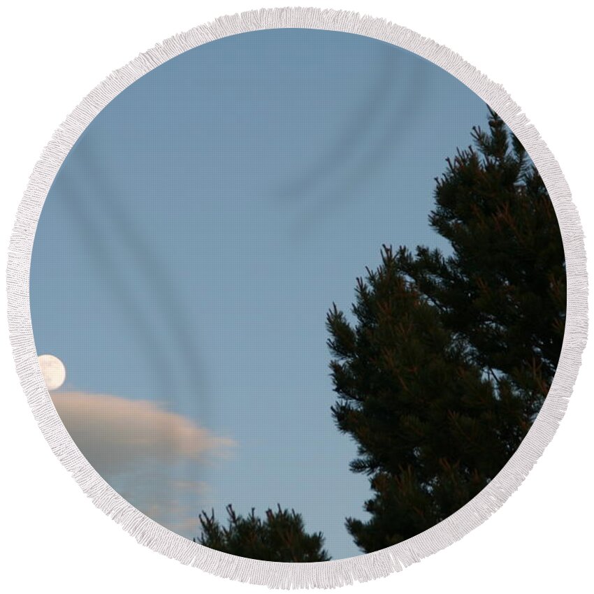 David S Reynolds Round Beach Towel featuring the photograph Moon over cloud by David S Reynolds
