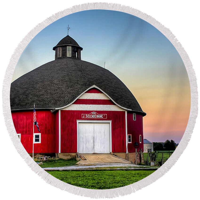 Round Barn Round Beach Towel featuring the photograph Moon Over Mulberry by Andrea Platt